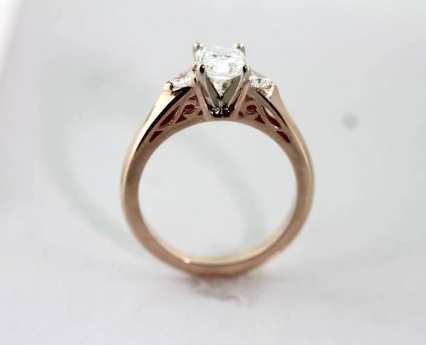 Custom designed 14K rose gold diamond engagement ring from Barbara Oliver Jewelry
