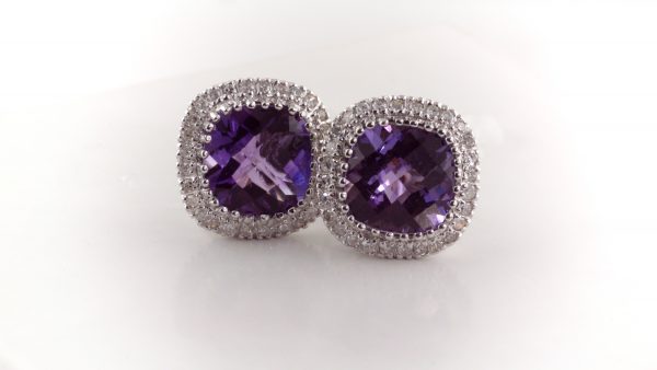 Amethyst and diamond earrings in 14K white gold.